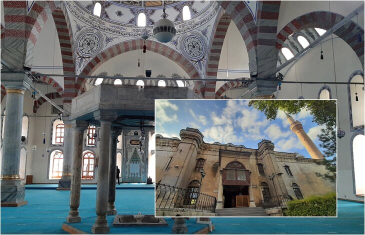kütahya ulu cami iç mekan, kubbe ve kemer süslemeleri, tarihi mihrap ve şadırvan, kütahya ulu cami dış cephe, minare ve taş mimari detaylar