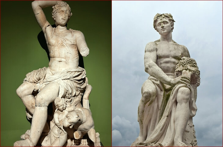Dionysos heykelleri – Yunan mitolojisinde şarap, eğlence ve coşku tanrısı, üzüm salkımıyla betimlenmiş